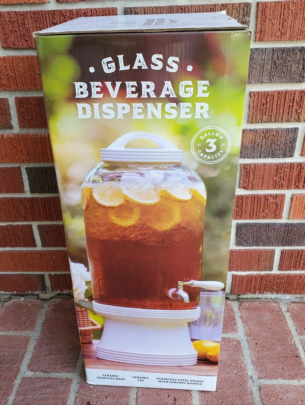 Glass Beverage Dispenser with White Lid & Spigot